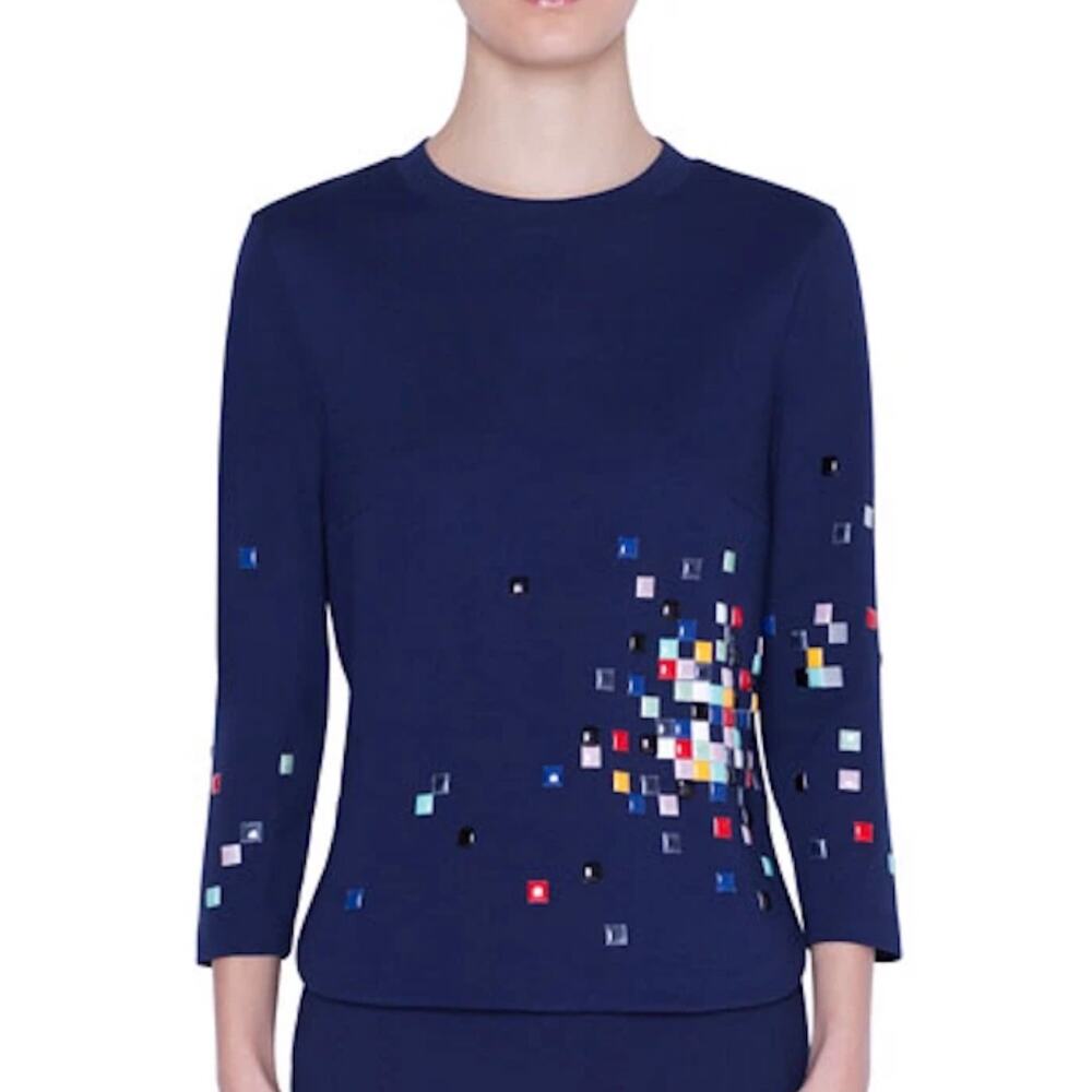 0231 Akris Punto Pixel Stud Embellished Top Navy Size 6 EU 40